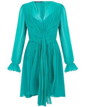Alberta Ferretti Pleated Silk Mini Dress - Blue