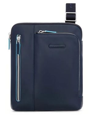 Piquadro Logo-Plaque Zip-Fastening Messenger Bag - Blue