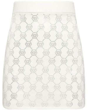 Philipp Plein Monogram Knitted Mini Skirt - Natural