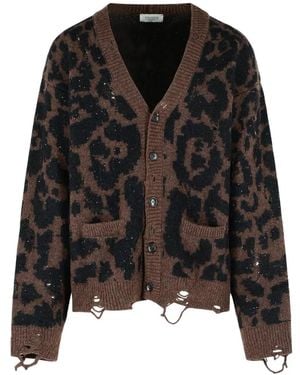 Laneus Leopard-Pattern Cardigan - Black