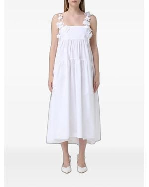 MEIMEIJ Floral-Appliqué Tiered Midi Dress - White