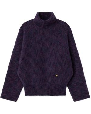 Ganni Pull À Col Roulé En Mohair Brossé - Bleu