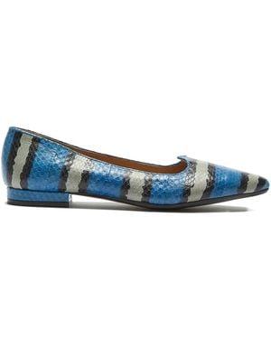 Maliparmi Striped-Pattern Pointed-Toe Flats - Blue