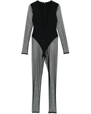 Maison Close Pure Tentation V-Neck Mesh Catsuit - Black