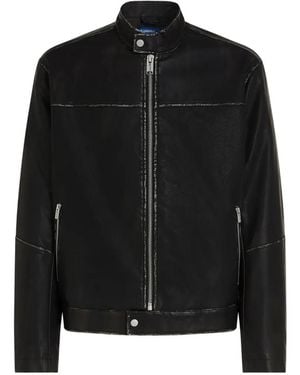 KARL LAGERFELD Slogan-Print Distressed Jacket - Black