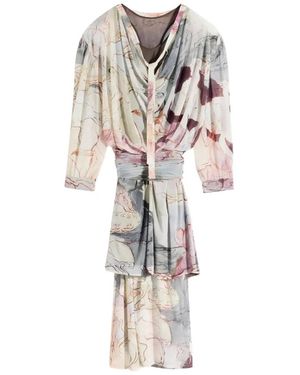 Lemaire Draped Floral Print Midi Dress - White