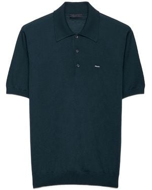 Prada Embroidered Wool Polo Shirt - Blue