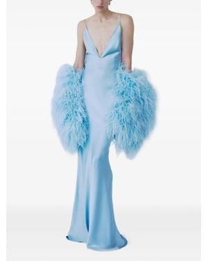 The New Arrivals Ilkyaz Ozel Claudie Maxi-Jurk Met Veren En V-Hals - Blauw