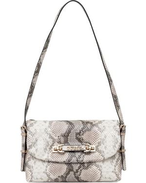 Guess Snakeskin-Effect Chain Satchel Bag - White