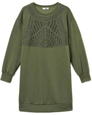 Twinset Short Scuba Dress With Crochet Detail - Green