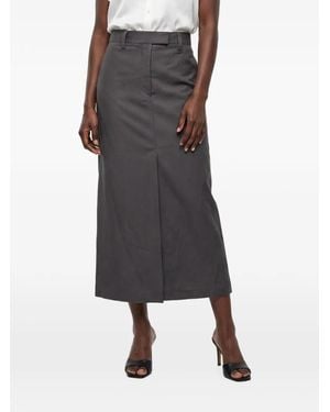 Brunello Cucinelli Midi High-Waisted Front-Slit Skirt - Black
