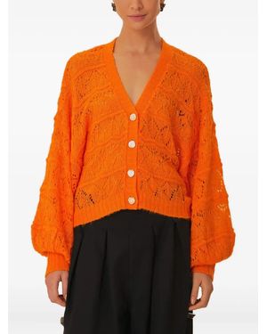 FARM Rio Balloon-Sleeve Open-Knit Cardigan - Orange
