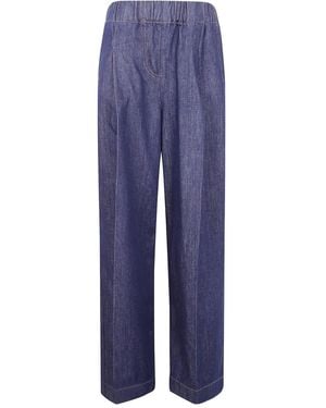 Semicouture Elastic-Waistband Pocket Boyfriend Jeans - Blue