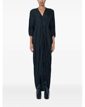 Rick Owens Robe Longue Plissée À Col V - Blue