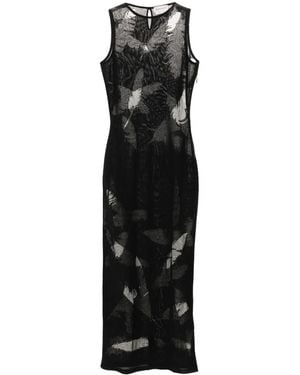 McQueen Feather-Intarsia Pencil Dress - Black