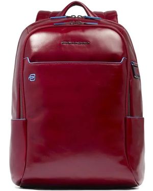 Piquadro Leather Laptop Backpack - Red