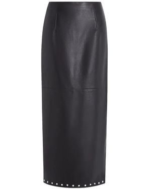 16Arlington Lola Eyelet Leather Midi Skirt - Black