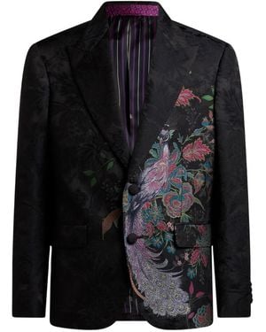 Etro Peacock-Jacquard Single-Breasted Blazer - Black