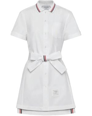Thom Browne Bow Poplin Shirt Mini Dress - White