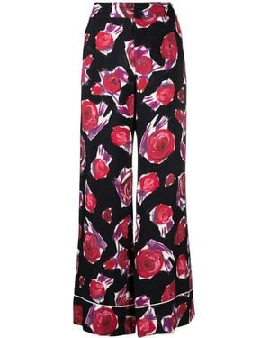 Marni Pantalones Anchos Con Motivo Floral - Rojo