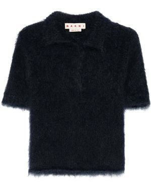 Marni Brushed-Effect Polo Top - Black