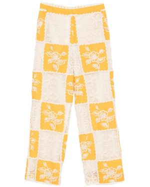 FARM Rio Crochet-Knit Patchwork Trousers - Yellow