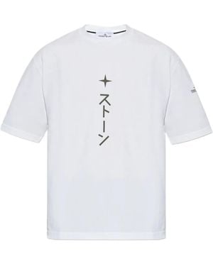 Stone Island T-Shirt En Coton À Imprimé Étoile - Blanc