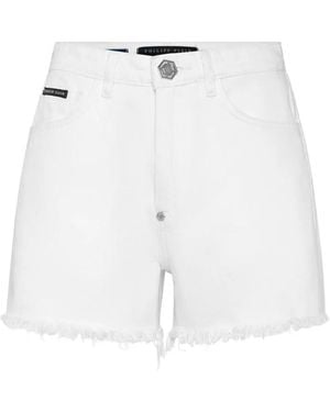 Philipp Plein Denim Shorts Logo - White