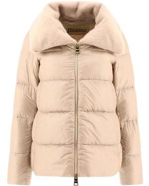 Herno Faux Fur Collar Mini Puffer Jacket - Natural