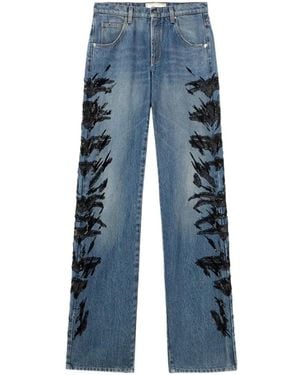 Blumarine Zebra-Embroidered Regular-Fit Jeans - Blue