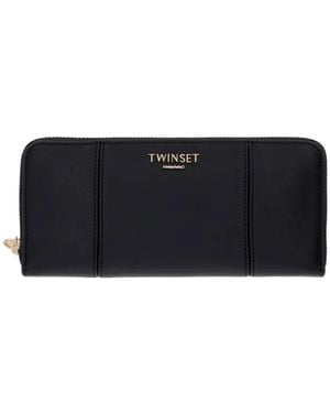 Twinset Logo-Plaque Panelled Wallet - Black
