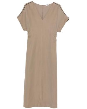 Brunello Cucinelli Viscose Linen Silk Dress - Natural