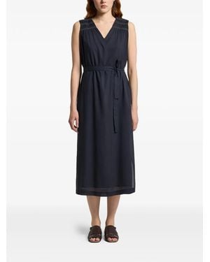 Peserico V-Neck Belted Midi Dress - Blue