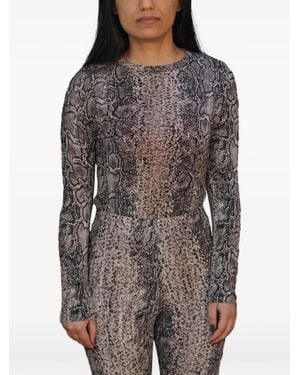 Baserange Bead Snake-Pattern Long-Sleeve T-Shirt - Grey