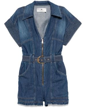 Elisabetta Franchi Mc Denim Short Jumpsuit With Belt Detail - Blue