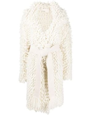 Sherpa Belted Textured Mohair-Blend Coat - White