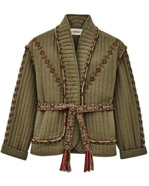 Ba&sh Cocoon Quilted Embroidered Jacket - Green