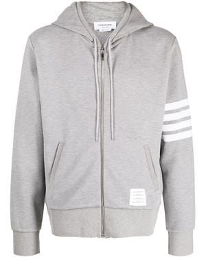 Thom Browne Cotton Ottoman 4-Bar Zip Hoodie - Grey