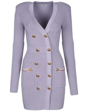 knee length dresses for ladies Grey Boat Neck Double Breasted Midi Dress