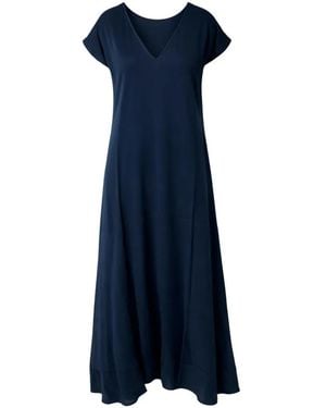 Silk95five Vestido Midi Con Cuello En V - Azul
