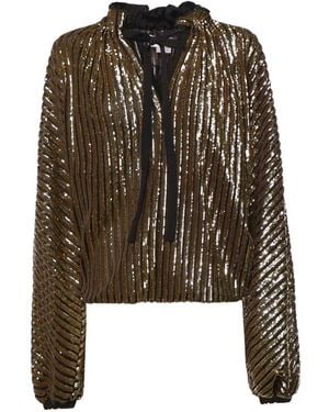 Genny Sequin-Embellished Ruffled Blouse - Brown