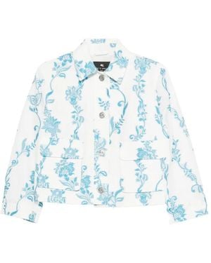 Etro Floral-Embroidered Patch-Pockets Jacket - Blue