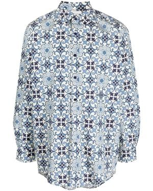 Drole de Monsieur Faïence Geometric-Print Cotton Shirt - Blue