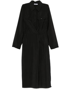 Patrizia Pepe Long-Sleeve Shirt Midi Dress - Black