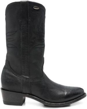 Mexicana Embroidered Leather Cowboy Boots - Black