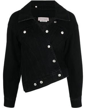 McQueen Asymmetric Buttoned Denim Jacket - Black