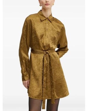 Pinko Point-Collar Long-Sleeve Mini Shirt Dress - Green