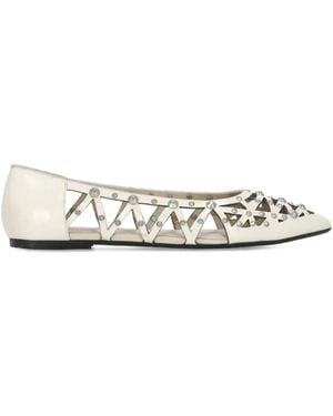 Ash Pointed-Toe Studded Ballet Flats - White