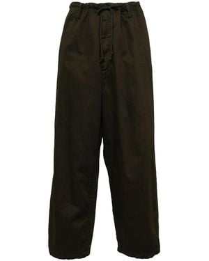 Yohji Yamamoto Drawstring Cotton Wide-Leg Trousers - Black