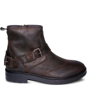 Belstaff Buckle-Strap Leather Boots - Black